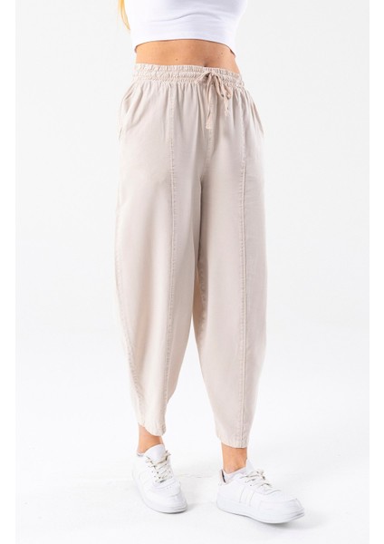 Kadın Beli Lastikli Çift Cepli Balon Pantolon Taş - 25Y YP5456 indirimleri