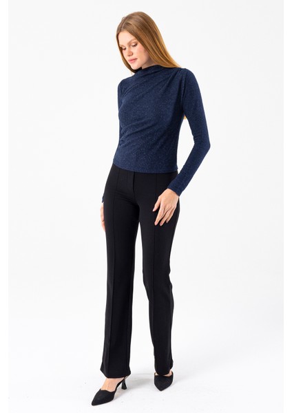 Kadın Dik Yaka Yanı Büzgü Detaylı Bluz Lacivert - 26101 fiyatları