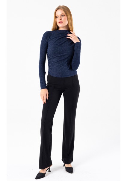 Kadın Dik Yaka Yanı Büzgü Detaylı Bluz Lacivert - 26101 modelleri