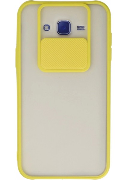 Samsung Galaxy J7 Kılıf Palm Buzlu Kamera Sürgülü Silikon - Sarı (K95)