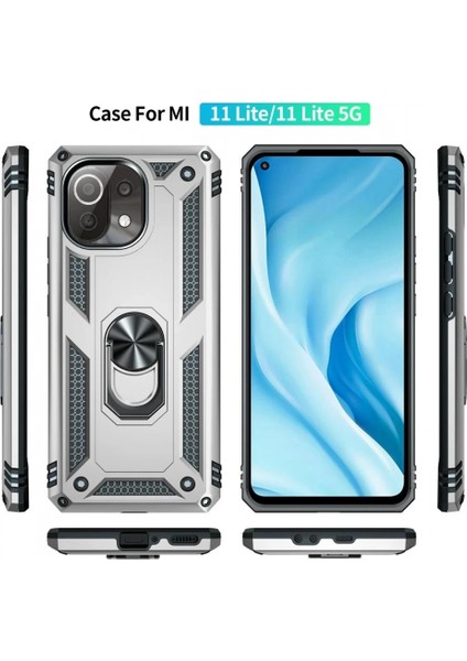 Xiaomi Mi 11 Lite Kılıf Sofya Yüzüklü Silikon Kapak - Gümüş (K95) modelleri