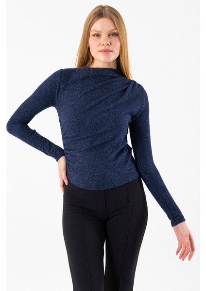 Kadın Dik Yaka Yanı Büzgü Detaylı Bluz Lacivert - 26101 fırsatları