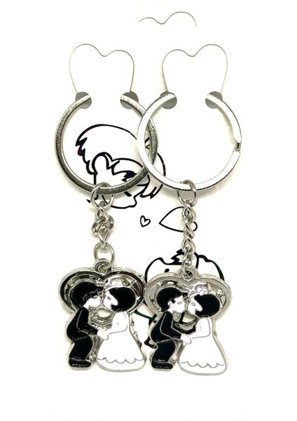 Nikah Hatırası Gelin Damat Anahtarlık 2li Set Zarif Çift Anahtarlık Davetiyeye Takılabilir