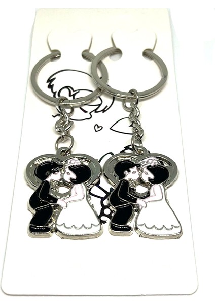 Nikah Hatırası Gelin Damat Anahtarlık 2li Set Zarif Çift Anahtarlık Davetiyeye Takılabilir fiyatları