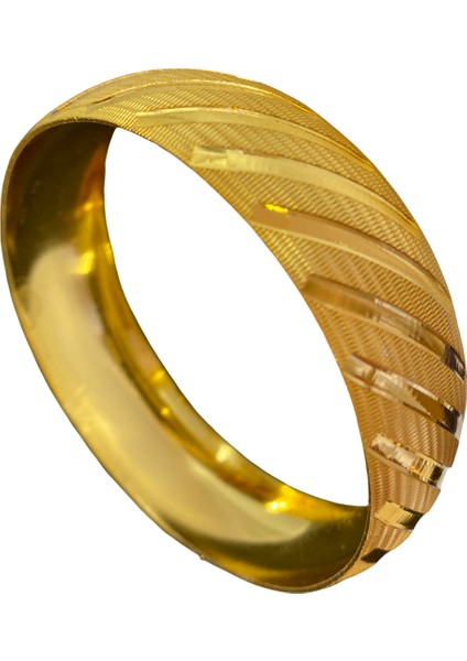 2 cm Genişliğinde Verevine Çizgili Modeldüğün Nişan Şık Geceler 18 K Altın Kaplama Bilezik