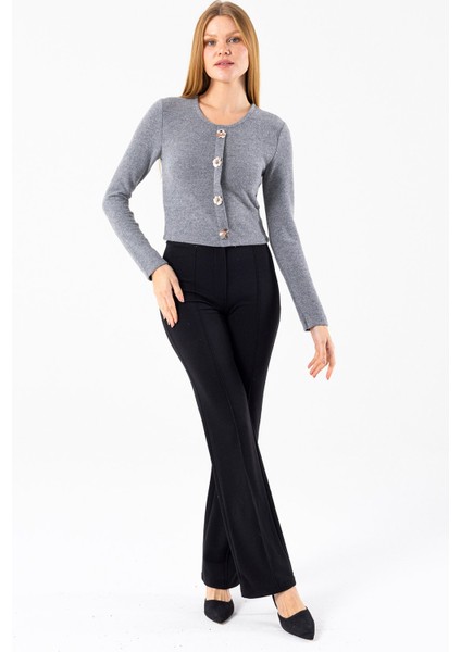 Kadın Bisiklet Yaka Pullu Düğme Detaylı Bluz Gri - 2630 fiyatları