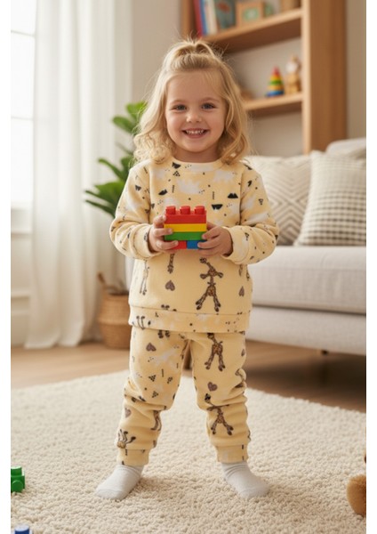 Zürafa Desenli Polar Unisex Çocuk Pijama Takımı