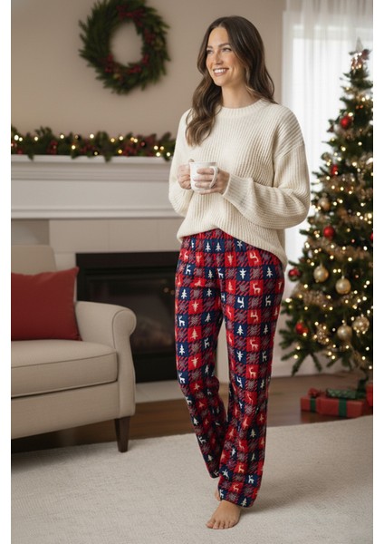 Geyik Baskılı Kadife Pijama Altı