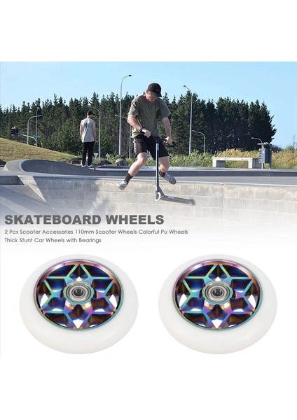 2 Adet 110MM Scooter Tekerleği Pu Tekerlek Kalın Akrobasi Rulmanlı (Beyaz) (Yurt Dışından) fırsatları