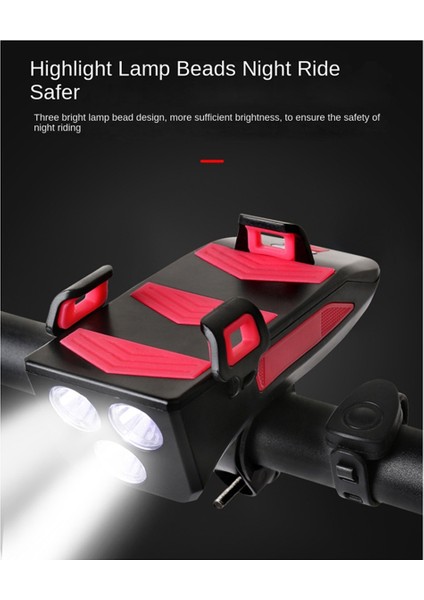 2000 Mah Bisiklet Işığı Cep Telefonu Tutucu Bisiklet Ön Işığı Cep Telefonu Tutucu Güç Bankası Hoparlör Işığı Siyah (Yurt Dışından)