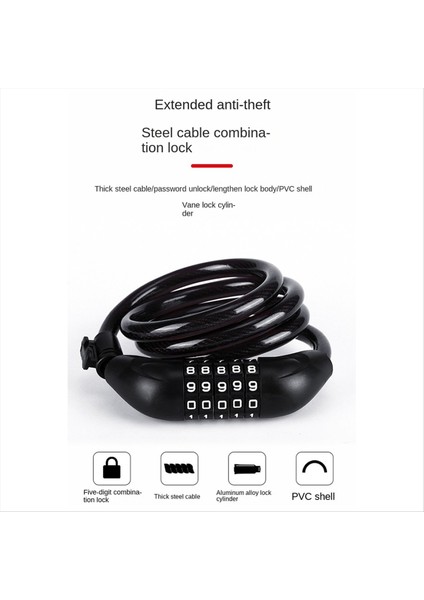 Bisiklet Kilitleri, Elektrikli Bisiklet Beş Haneli Şifreli Kilitler, Kırmızı (Yurt Dışından)