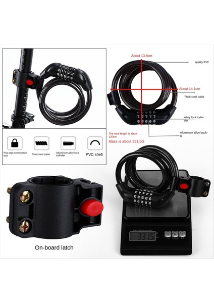 Bisiklet Kilitleri, Elektrikli Bisiklet Beş Haneli Şifreli Kilitler, Kırmızı (Yurt Dışından) fırsatları