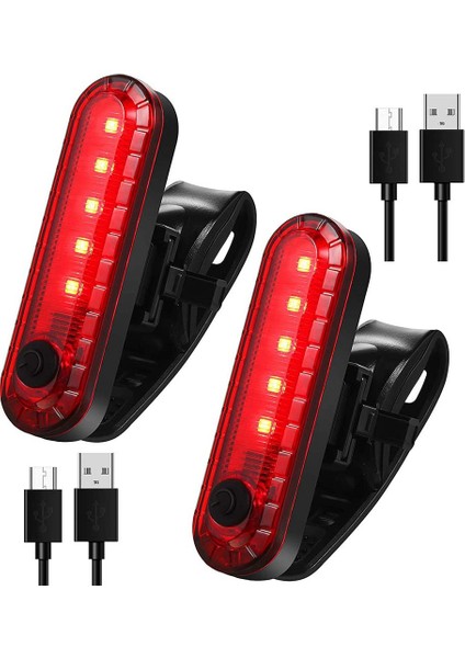 2 Adet USB Şarj Edilebilir LED Bisiklet Arka Lambası Parlak 4 Modlu Arka Bisiklet Lambası Su Geçirmez Bisiklet Arka Lambası, Kırmızı (Yurt Dışından)