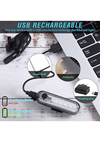 2 Adet USB Şarj Edilebilir LED Bisiklet Arka Lambası Parlak 4 Modlu Arka Bisiklet Lambası Su Geçirmez Bisiklet Arka Lambası, Kırmızı (Yurt Dışından) modelleri