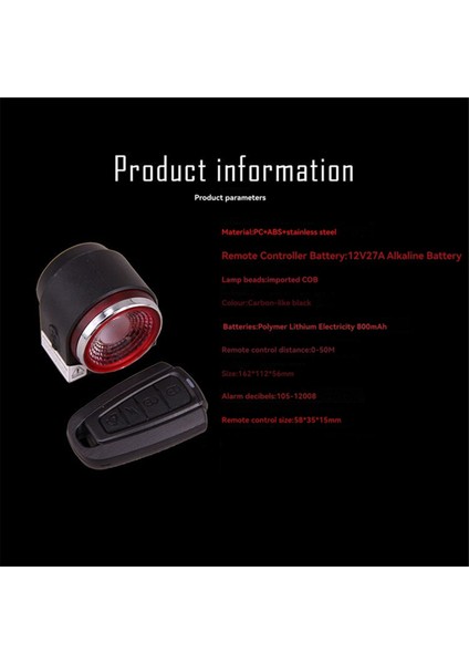 Fren Lambası ve 115 Db Su Geçirmez Kablosuz Bisiklet Alarmı (Yurt Dışından) fiyatları