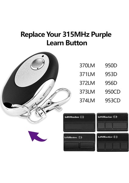2 Paket 315MHZ Mor Öğrenme Düğmeli Garaj Kapısı Uzaktan Kumandası Anahtarlık Craftsman 139.53753, Liftmaster 370LM 371LM Için (Yurt Dışından) indirimleri