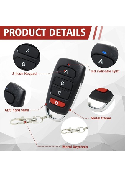 4'lü Evrensel Garaj Kapısı Uzaktan Kumandası Paketi, 433 Mhz (Yurt Dışından) fırsatları