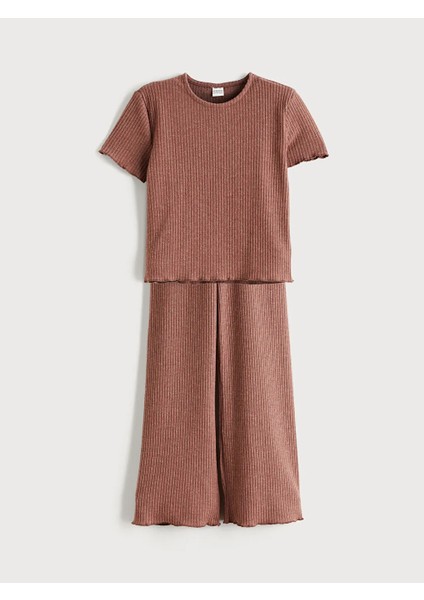 Lcw Kids Pembe Bisiklet Yaka Kız Çocuk Tişört ve Pantolon