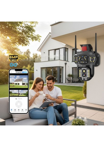 8mp 4K UHD Wifi Akıllı Güvenlik Kamerası – Çift Lens, Gece Görüş, Hareket Algılama, Sesli Görüntülü Iletişim, IP66 Su Geçirmez Ptz Kamera indirimleri
