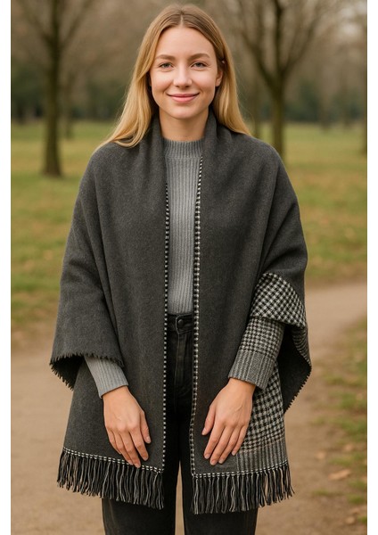 Yünlü Şal – Çift Taraflı Ekose Desenli Kalın Kışlık Şal