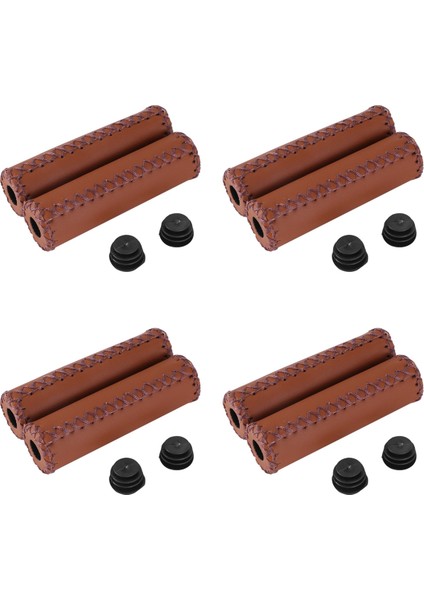 4 Çift Vintage Deri Bisiklet Tutamakları Trekking Gidonları Kapak Rengi Kahverengi (Yurt Dışından)