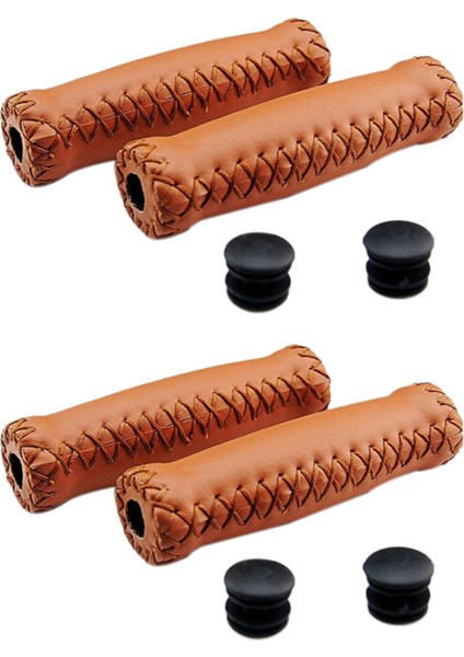2x Çift Vintage Deri Bisiklet Tutamakları Trekking Gidonları Kapak Rengi Kahverengi (Yurt Dışından)