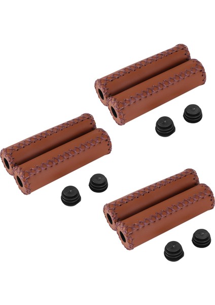 3 Çift Vintage Deri Bisiklet Tutamakları Trekking Gidonları Kapak Rengi Kahverengi (Yurt Dışından)