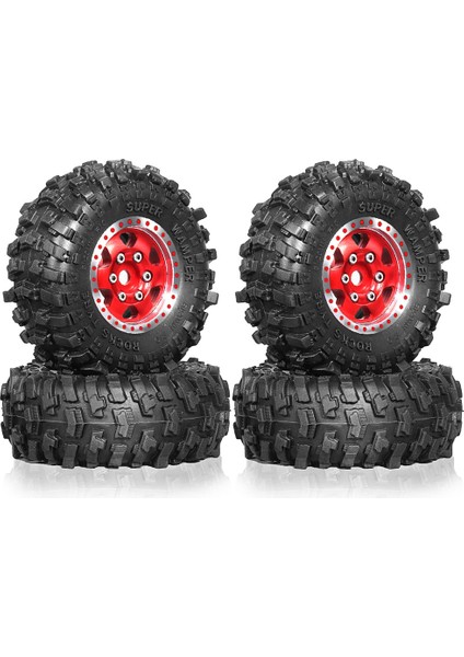 4pcs 51MM 1 0 Inç Metal Beadlock Tekerlek Lastik 1/18 1/24 Rc Paletli Araba TX4M SCX24 AX24 FCX24 Yükseltme Parçaları Kırmızı (Yurt Dışından)