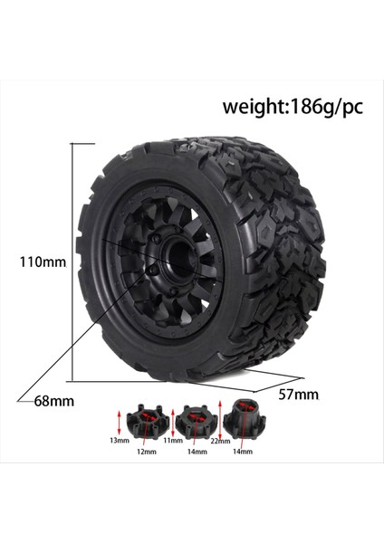 4pcs 110MM 1/10 Canavar-Stunt Kamyon Lastiği Traxxas/maxx Arrma Granit/kraton/outcast/outcast/tamiya B Için 12MM ve 14MM Altı (Yurt Dışından) fiyatları