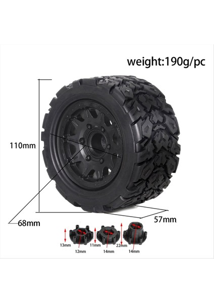 4pcs 110MM 1/10 Canavar-Stunt Kamyon Lastiği Traxxas/maxx Arrma Granit/kraton/outcast/outcast/tamiya A Için 12MM ve 14MM Hex A (Yurt Dışından) fiyatları