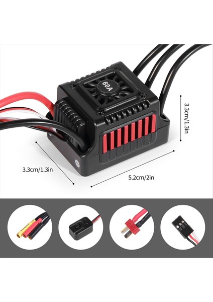 WSDT-60A Rc Sensörsüz Fırçasız Su Geçirmez 60A Esc 1/10 Rc Için Uygun Çeşitli Fırçasız Servolarla Uyumlu (Yurt Dışından) fırsatları