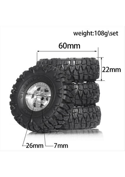 4pcs 60MM 1 0in Metal Beadlock Tekerlek Lastik 1/18 1/24 Rc Prwler Car TRX4M SCX24 AX24 FCX24 Yükseltme Parçaları Gümüş (Yurt Dışından) indirimleri