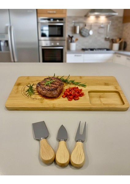 Bambu 3 Bıçaklı Peynir Sunum Tahtası - En Büyük Boy - Et Sunumluk - Kahvaltı Sunumluğu fiyatları