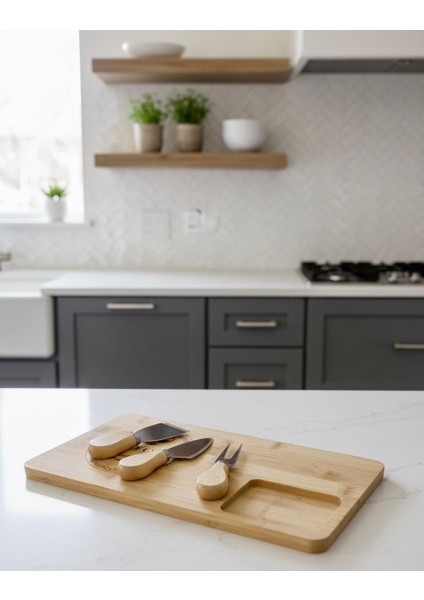 Bambu 3 Bıçaklı Peynir Sunum Tahtası - En Büyük Boy - Et Sunumluk - Kahvaltı Sunumluğu modelleri