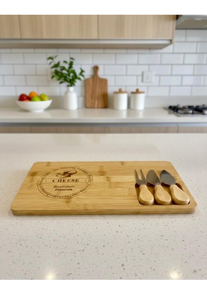 Bambu 3 Bıçaklı Peynir Sunum Tahtası - En Büyük Boy - Et Sunumluk - Kahvaltı Sunumluğu indirimleri