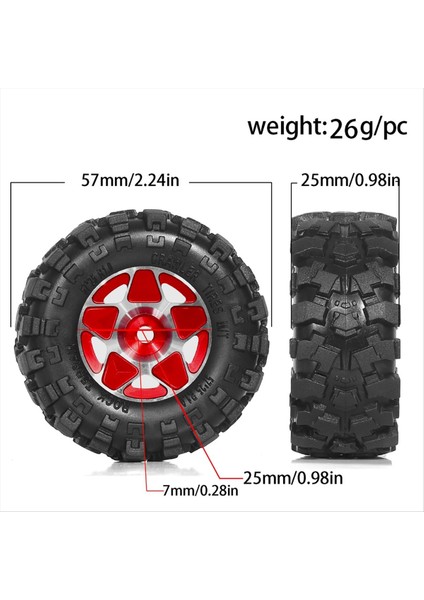 4pcs 57MM 1 0inch Metal Beadlock Tekerlek Lastik 1/18 1/24 Rc Craıl Car TRX4M SCX24 AX24 FCX24 Kırmızı (Yurt Dışından) indirimleri