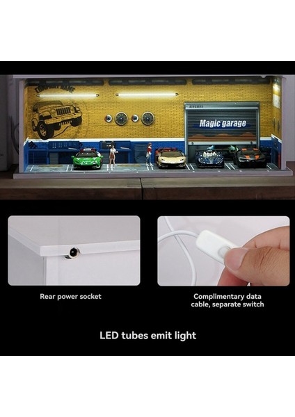 1/64 Diorama Araba Garaj Modeli LED Lıghtıng Cıty Araş Showroood Minyatür Araçlar Için Sahne Ekran Model Montajlı Park (Yurt Dışından) fırsatları