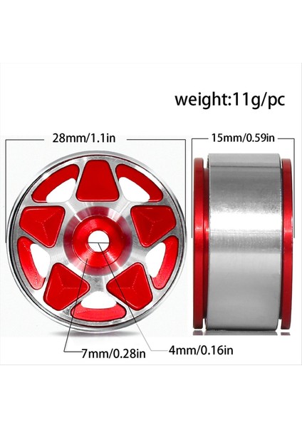 4pcs 1 0 Inç Metal Beadlock Tekerlek Göbek Jant Jant 1/18 1/24 Rc Paletli Araba TRX4M Yükseltme Parçaları Aksesuarları Kırmızı (Yurt Dışından) modelleri
