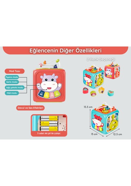 Montessori Işıklı Sesli Duyusal Öğrenme Bebek Aktivite Küpü