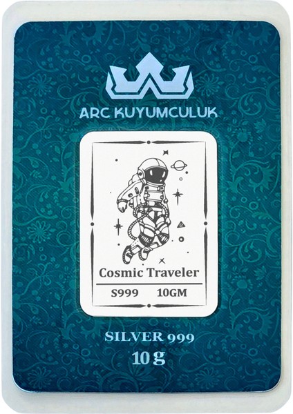 Hediyeye Özel Gezegenlerin Sırrını Keşfeden Astronot Temalı 10 Gram 999 Ayar Gümüş Külçesi-708