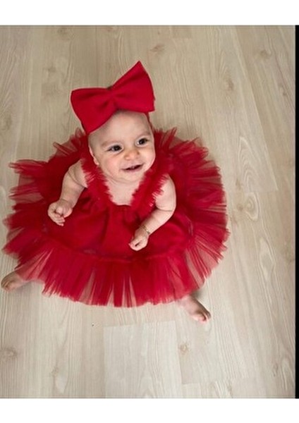 Kız Çocuk Tül Doğum Günü Elbisesi Rahat Kalıp Kırmızı Tütü 1-2 Yaş fırsatları