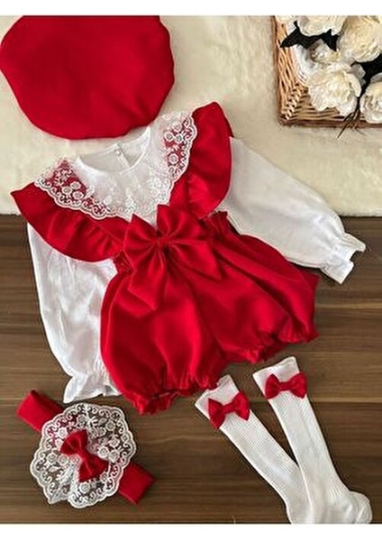 Kız Çocuk Bebek Takım Uzun Kollu Kırmızı Desenli 0-3 Yaş İçin fırsatları