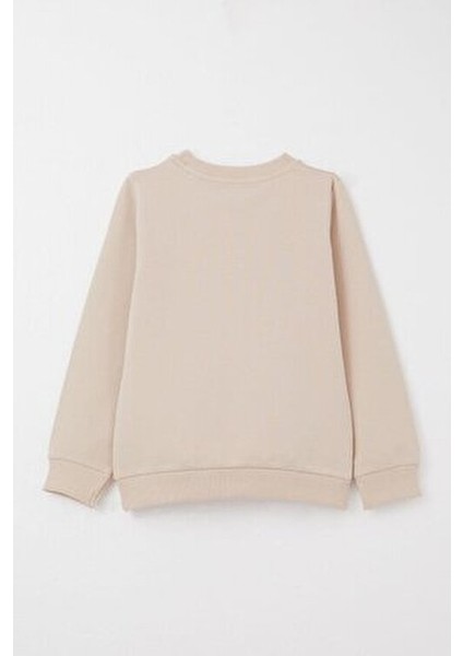 Kız Çocuk Eşofman Takımı Fiyonklu Kedi Desenli 1.5-5 Yaş Bej Renk Günlük Kullanım