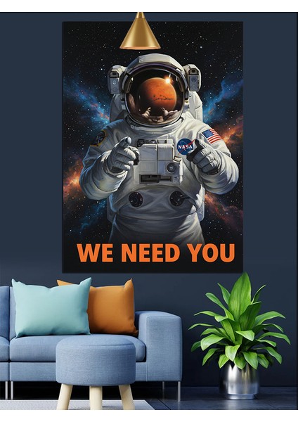 Uzay Giysili Astronot Figürü Slogan Atmış Dekoratif Kanvas - Mdf Ahşap Tablo