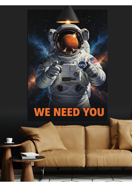 Uzay Giysili Astronot Figürü Slogan Atmış Dekoratif Kanvas - Mdf Ahşap Tablo fiyatları
