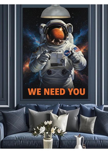 Uzay Giysili Astronot Figürü Slogan Atmış Dekoratif Kanvas - Mdf Ahşap Tablo fırsatları