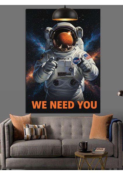 Uzay Giysili Astronot Figürü Slogan Atmış Dekoratif Kanvas - Mdf Ahşap Tablo indirimleri