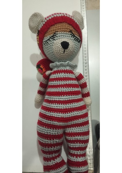 Sevimli Çizgili Pijamalı Uykucu Ayıcık Amigurumi Bebek - El Örgüsü Oyuncak indirimleri