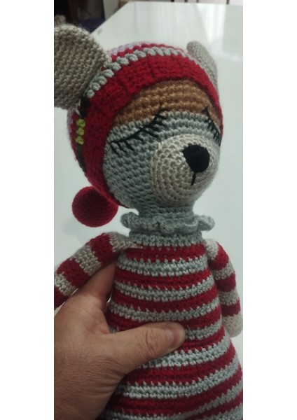 Sevimli Çizgili Pijamalı Uykucu Ayıcık Amigurumi Bebek - El Örgüsü Oyuncak