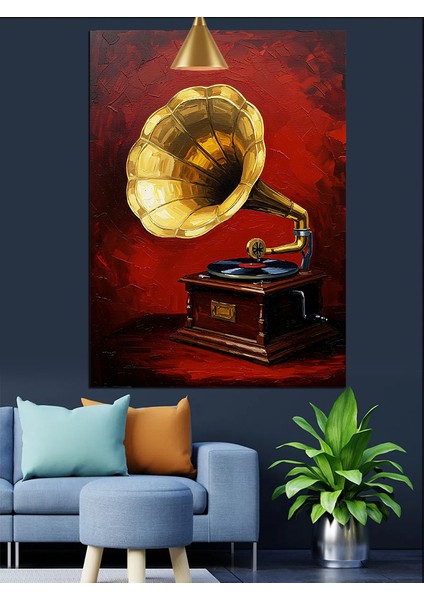 Eski Gramofon Müzik Aleti Dekoratif Kanvas - Mdf Ahşap Tablo